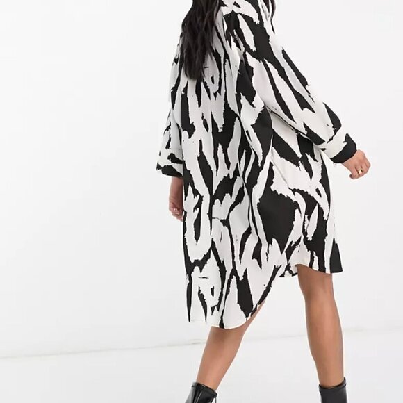 Monki mini shirt dress in black and cream print - Picture 3 of 12